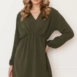 Plooien V-hals Jurk Tess Army