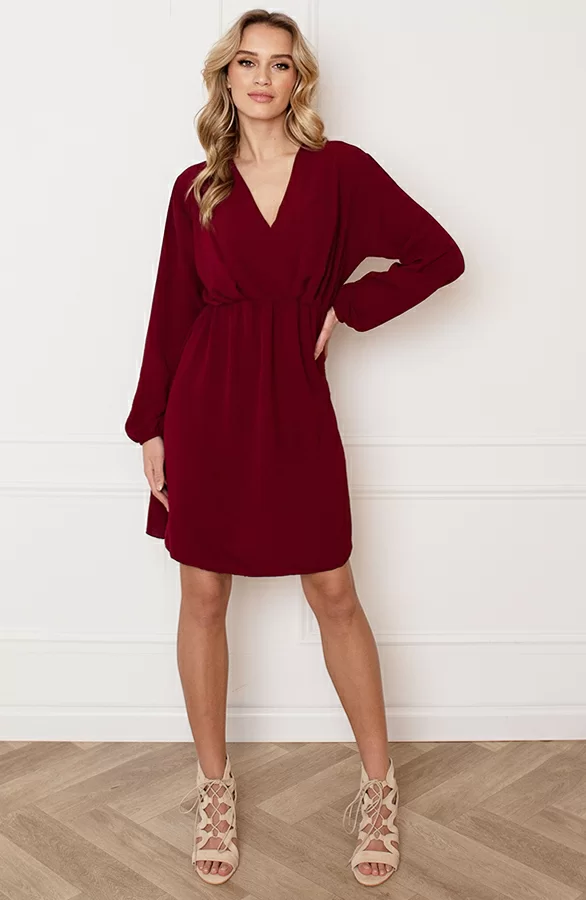 Plooien V-hals Jurk Tess Bordeaux 4 Plooien V-hals Jurk Tess Bordeaux - Afbeelding 4