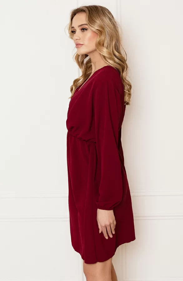 Plooien V-hals Jurk Tess Bordeaux 3 Plooien V-hals Jurk Tess Bordeaux - Afbeelding 3