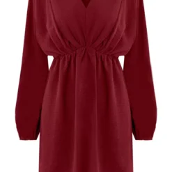 Plooien V-hals Jurk Tess Bordeaux 9 Plooien V-hals Jurk Tess Bordeaux -Mooie Stijl Verkoop Plooien V hals Jurk Tess Bordeaux 586x900 1