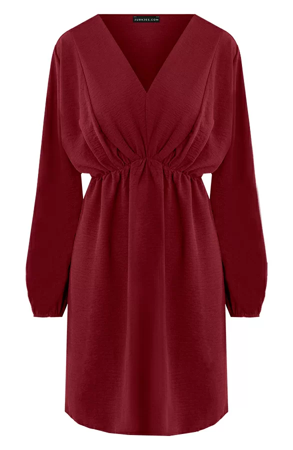 Plooien V-hals Jurk Tess Bordeaux 5 Plooien V-hals Jurk Tess Bordeaux - Afbeelding 5