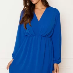 Plooien V-hals Jurk Tess Kobalt