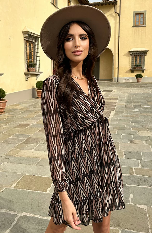 Print Strik Jurk Vivian Choco 3 Print Strik Jurk Vivian Choco - Afbeelding 3