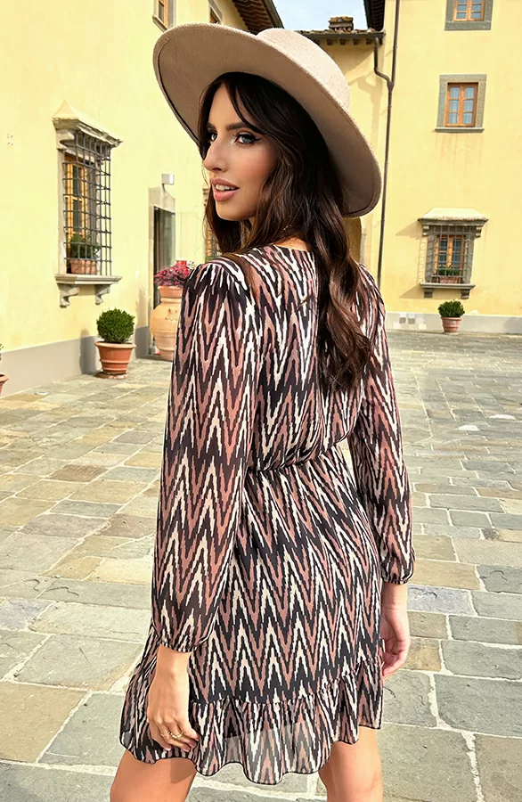 Print Strik Jurk Vivian Choco 4 Print Strik Jurk Vivian Choco - Afbeelding 4