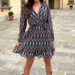 Print Strik Jurk Vivian Kobalt -Mooie Stijl Verkoop Print Strik jurk Vivian Kobalt 5 586x900 1