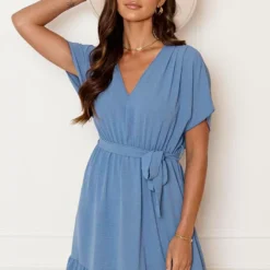 Ruches Jurk Mandy Jeansblauw