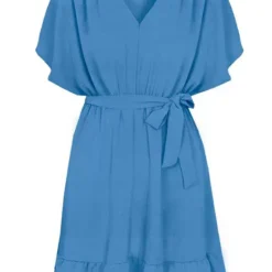 Ruches Jurk Mandy Jeansblauw -Mooie Stijl Verkoop Ruches Jurk Mandy Jeansblauw 586x900 1