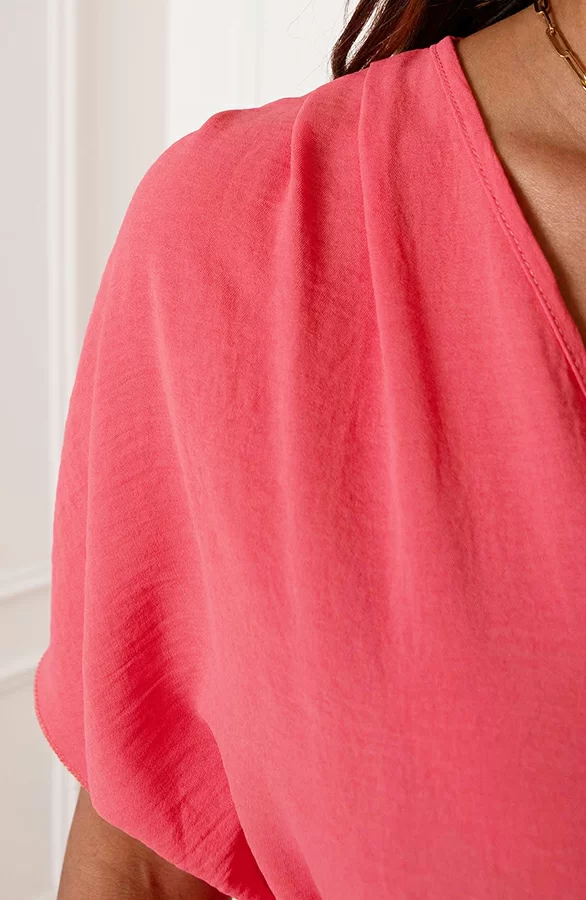 Ruches Jurk Mandy Koraal 4 Ruches Jurk Mandy Koraal - Afbeelding 4