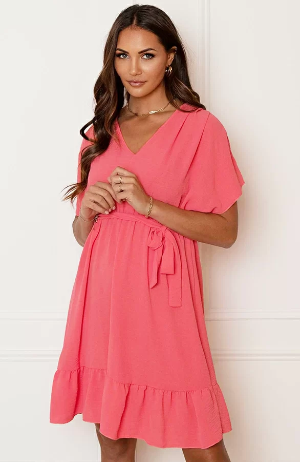 Ruches Jurk Mandy Koraal 1 Ruches Jurk Mandy Koraal