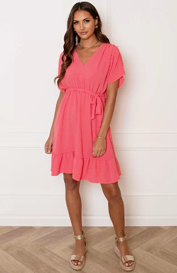 Ruches Jurk Mandy Koraal 5 Ruches Jurk Mandy Koraal - Afbeelding 5