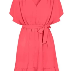 Ruches Jurk Mandy Koraal 11 Ruches Jurk Mandy Koraal -Mooie Stijl Verkoop Ruches Jurk Mandy Koraal 586x900 1