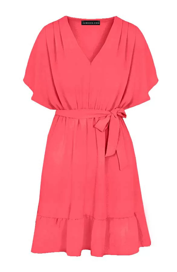 Ruches Jurk Mandy Koraal 6 Ruches Jurk Mandy Koraal - Afbeelding 6