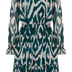 Ruches Print Jurk Rosan Petrol Beige -Mooie Stijl Verkoop Ruches Print Jurk Rosan Petrol Beige 2 586x900 2