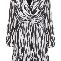 Ruffle Print Jurk Saar Zwart Beige -Mooie Stijl Verkoop Ruffle Print Jurk Saar Zwart Beige 586x900 1