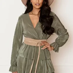 Silky Ribstof Jurk Evy Army