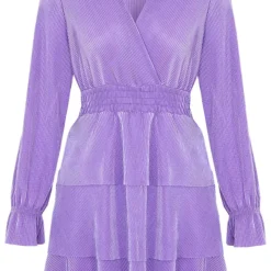 Silky Ribstof Jurk Evy Lila -Mooie Stijl Verkoop Silky Ribstof Jurk Evy Lila 586x900 1