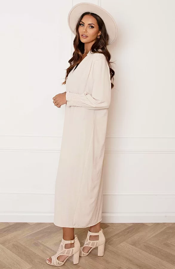 Smocked Maxi Jurk Babette Beige 5 Smocked Maxi Jurk Babette Beige - Afbeelding 5