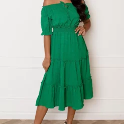 Smocked Offshoulder Jurk Sophia Bright Green