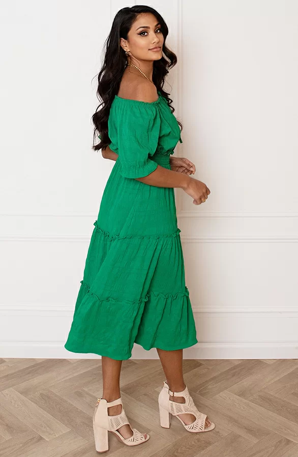 Smocked Offshoulder Jurk Sophia Bright Green 5 Smocked Offshoulder Jurk Sophia Bright Green - Afbeelding 5