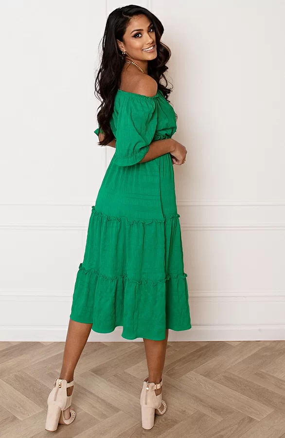 Smocked Offshoulder Jurk Sophia Bright Green 6 Smocked Offshoulder Jurk Sophia Bright Green - Afbeelding 6