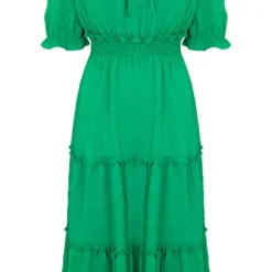Smocked Offshoulder Jurk Sophia Bright Green 17 Smocked Offshoulder Jurk Sophia Bright Green -Mooie Stijl Verkoop Smocked Offshoulder Jurk Sophia Bright Green 586x900 1