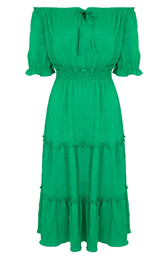 Smocked Offshoulder Jurk Sophia Bright Green 9 Smocked Offshoulder Jurk Sophia Bright Green - Afbeelding 9