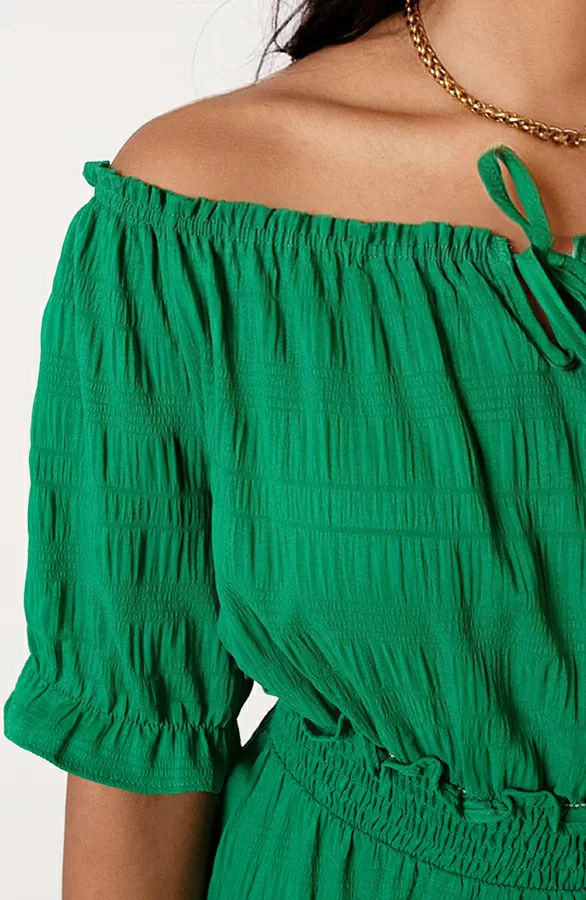 Smocked Offshoulder Jurk Sophia Bright Green 7 Smocked Offshoulder Jurk Sophia Bright Green - Afbeelding 7