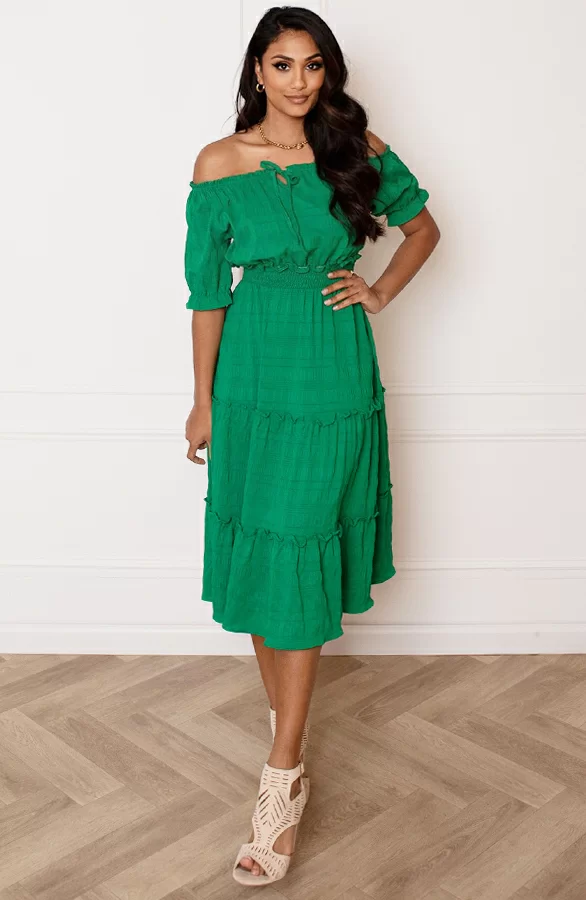 Smocked Offshoulder Jurk Sophia Bright Green 8 Smocked Offshoulder Jurk Sophia Bright Green - Afbeelding 8