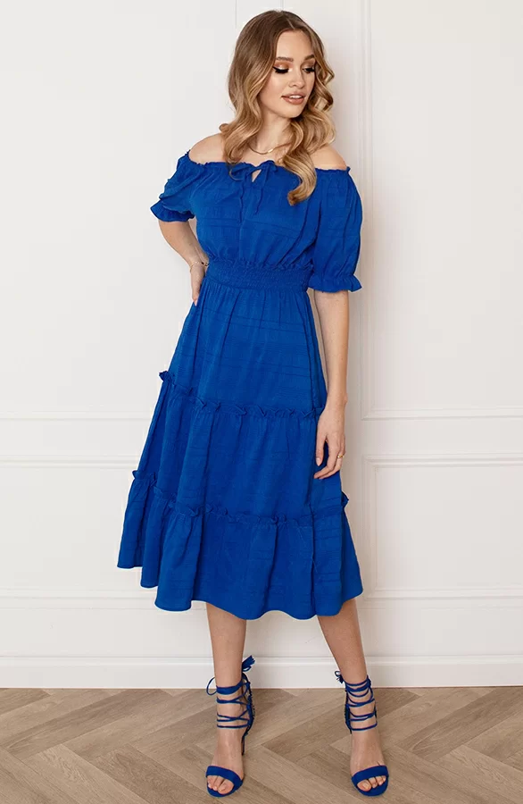 Smocked Offshoulder Jurk Sophia Kobalt 3 Smocked Offshoulder Jurk Sophia Kobalt - Afbeelding 3