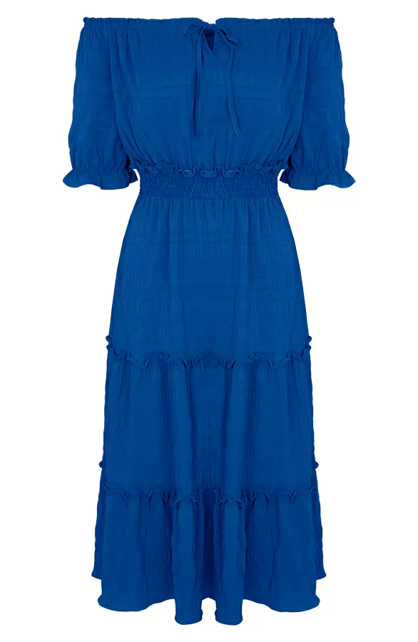 Smocked Offshoulder Jurk Sophia Kobalt 6 Smocked Offshoulder Jurk Sophia Kobalt - Afbeelding 6