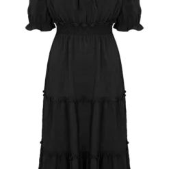 Smocked Offshoulder Jurk Sophia Zwart -Mooie Stijl Verkoop Smocked Offshoulder Jurk Sophia Zwart 586x900 1