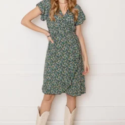 Strik Jurk Bloemenprint Jade Blauw -Mooie Stijl Verkoop Strik Jurk Bloemenprint Jade Blauw 2 586x900 1