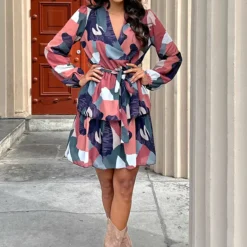 Strik Jurk Met Print Ida Multicolor -Mooie Stijl Verkoop Strik Jurk Met Print Ida Multicolor 4 586x900 1