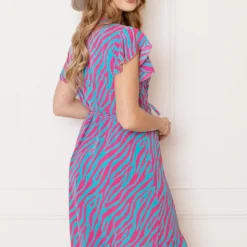 Strik Jurk Zebraprint Jade Roze Blauw -Mooie Stijl Verkoop Strik Jurk Zebraprint Jade Roze Blauw 1 586x900 1