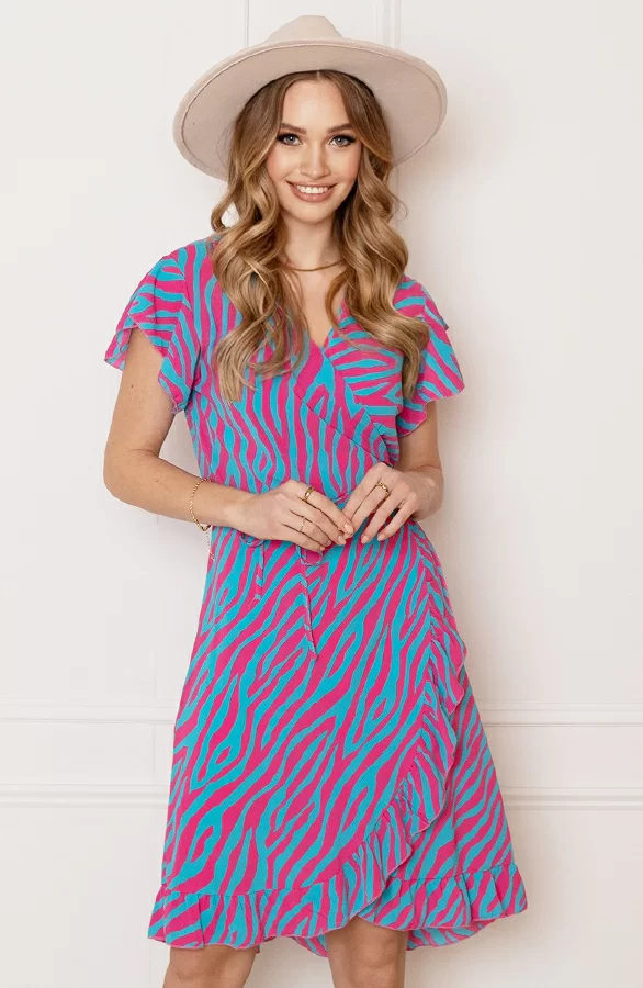 Strik Jurk Zebraprint Jade Roze Blauw