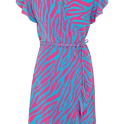 Strik Jurk Zebraprint Jade Roze Blauw -Mooie Stijl Verkoop Strik Jurk Zebraprint Jade Roze Blauw 586x900 1