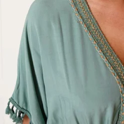 V-hals Lurex Jurk Maris Dust Mint -Mooie Stijl Verkoop V HALS LUREX JURK MARIS DUST MINT 1 586x900 1