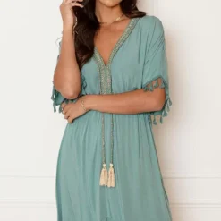 V-hals Lurex Jurk Maris Dust Mint -Mooie Stijl Verkoop V HALS LUREX JURK MARIS DUST MINT 3 586x900 2