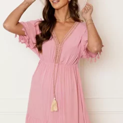 V-hals Lurex Jurk Maris Dust Pink -Mooie Stijl Verkoop V HALS LUREX JURK MARIS DUST PINK 7 586x900 1