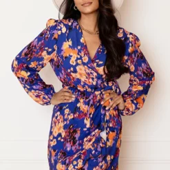 V-Hals Print Jurk Britte Kobalt -Mooie Stijl Verkoop V Hals Print Jurk Britte Kobalt 3 1 586x900 2