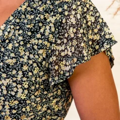 V-hals Bloemen Jurk Kimberly Marine Geel -Mooie Stijl Verkoop V hals Bloemen Jurk Kimberly Marine Geel 1 586x900 1