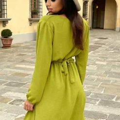 V-hals Jurk Kate Olive -Mooie Stijl Verkoop V hals Jurk Kate Olive 1 586x900 1