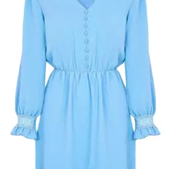 V-hals Knopen Jurk Emmy Babyblauw -Mooie Stijl Verkoop V hals Knopen Jurk Emmy Babyblauw 1 586x900 1