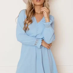 V-hals Knopen Jurk Emmy Babyblauw