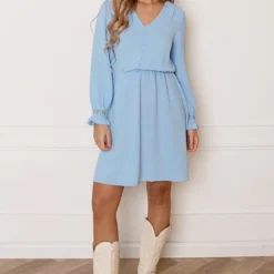 V-hals Knopen Jurk Emmy Babyblauw -Mooie Stijl Verkoop V hals Knopen Jurk Emmy Babyblauw 6 586x900 1