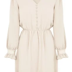 Deal V-hals Knopen Jurk Emmy -Mooie Stijl Verkoop V hals Knopen Jurk Emmy Beige 586x900 2