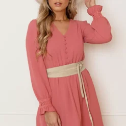 V-hals Knopen Jurk Emmy Dust Pink