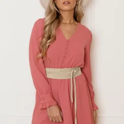 V-hals Knopen Jurk Emmy Dust Pink -Mooie Stijl Verkoop V hals Knopen Jurk Emmy Dust Pink 2 586x900 1