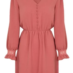 Deal V-hals Knopen Jurk Emmy -Mooie Stijl Verkoop V hals Knopen Jurk Emmy Dust Pink 586x900 2