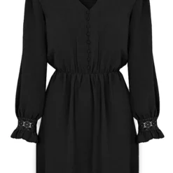 Deal V-hals Knopen Jurk Emmy -Mooie Stijl Verkoop V hals Knopen Jurk Emmy Zwart 586x900 2